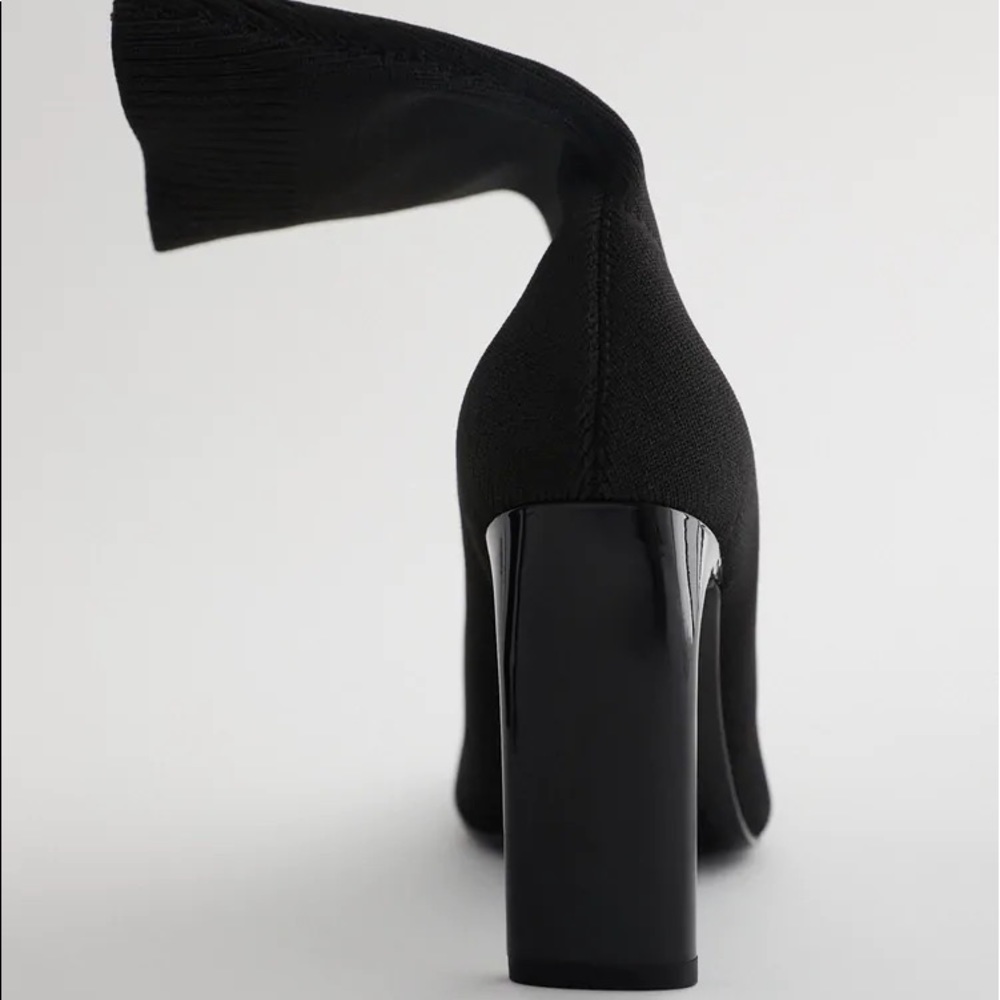 Zara HEELED SOCK-STYLE ANKLE STRETCHY BOOTS SQUARE TOE BLack NEW - Picture 6 of 12